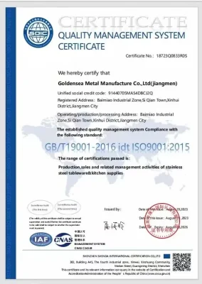 iso9001 quality management system kitchenware factory