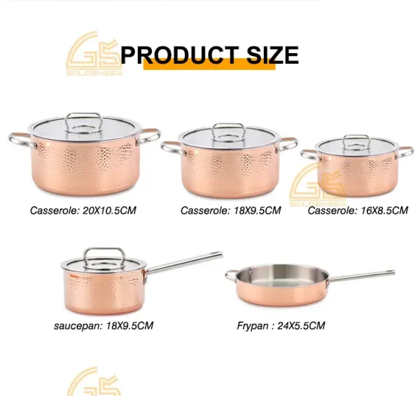 Gs Collection Pots Hammered Copper-Finish Cookware Set GS-01602-9PCS | OEM