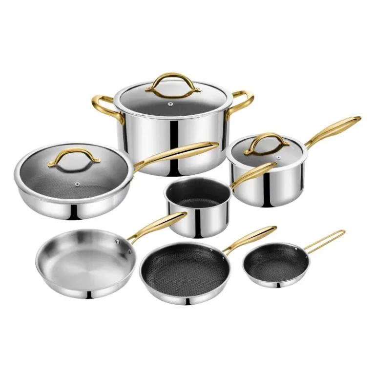 triply stainless steel cookware set custom gold handle oem