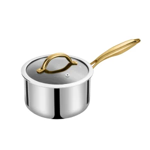 gs 01603 10pc triply stainless steel saucepan glass lid gold handle