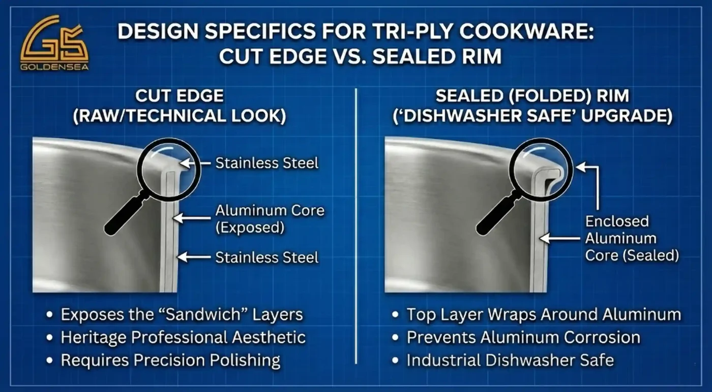 tri ply cookware cut edge vs sealed rim comparison