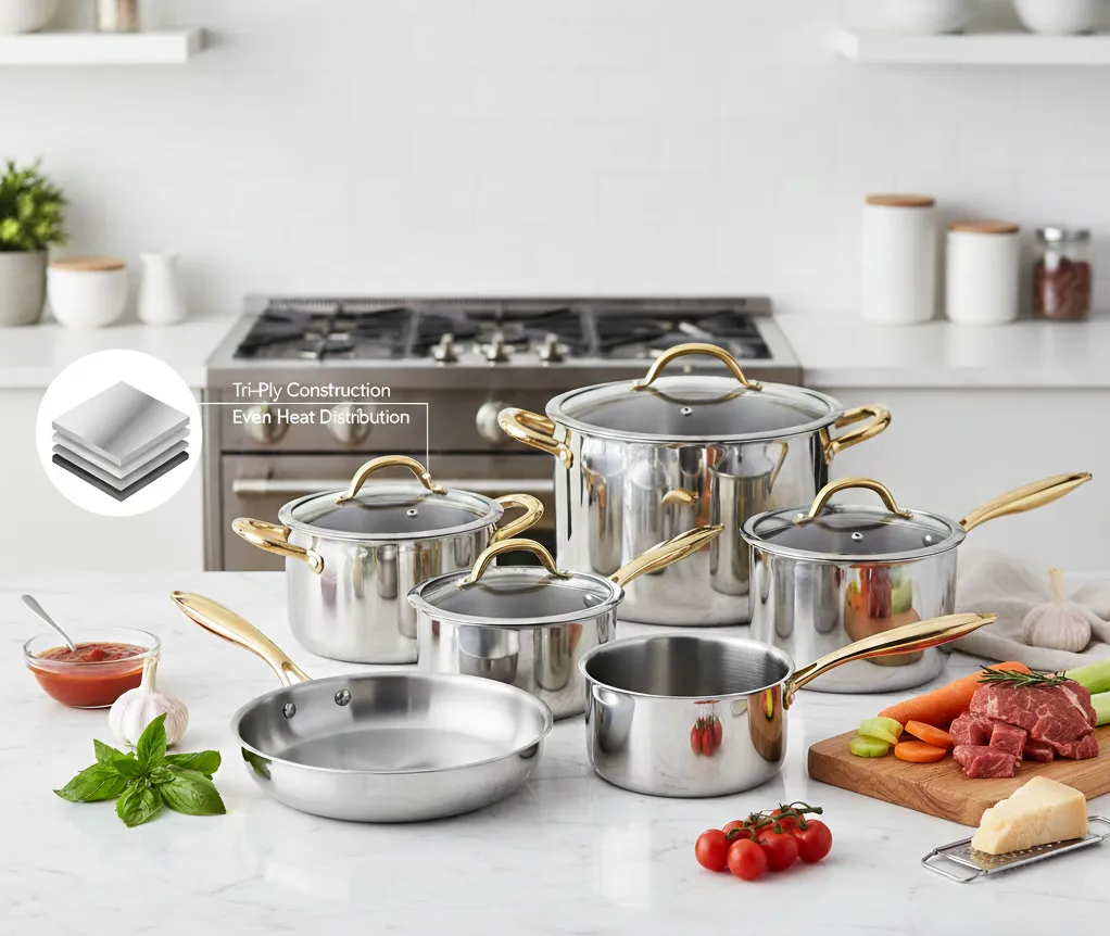 triply stainless steel cookware set manufacturer in china goldensea