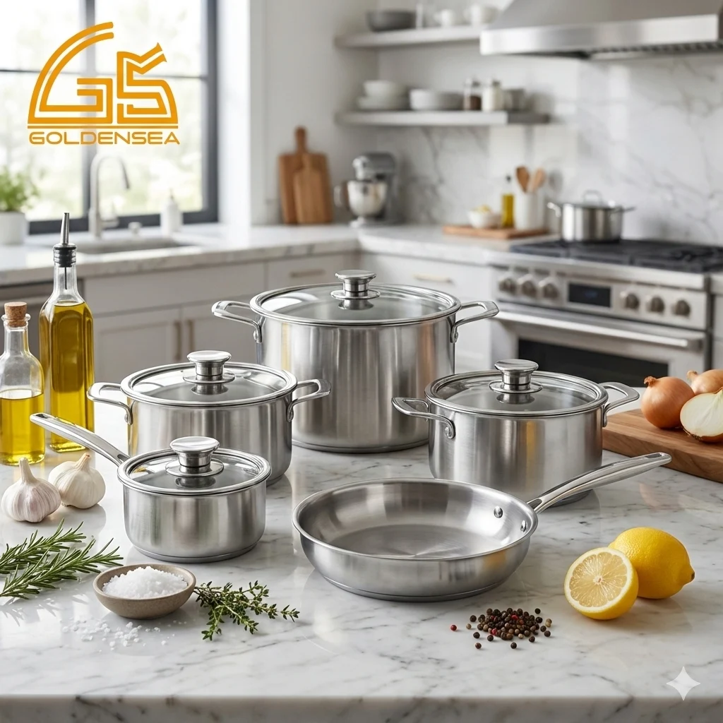 full body triply stainless steel cookware set gs 01605 9pc professional kitchen scene