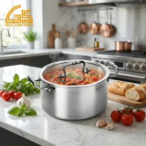 goldensea gs 01634 ca triply stainless steel casserole with glass lid simmering stew on kitchen scene