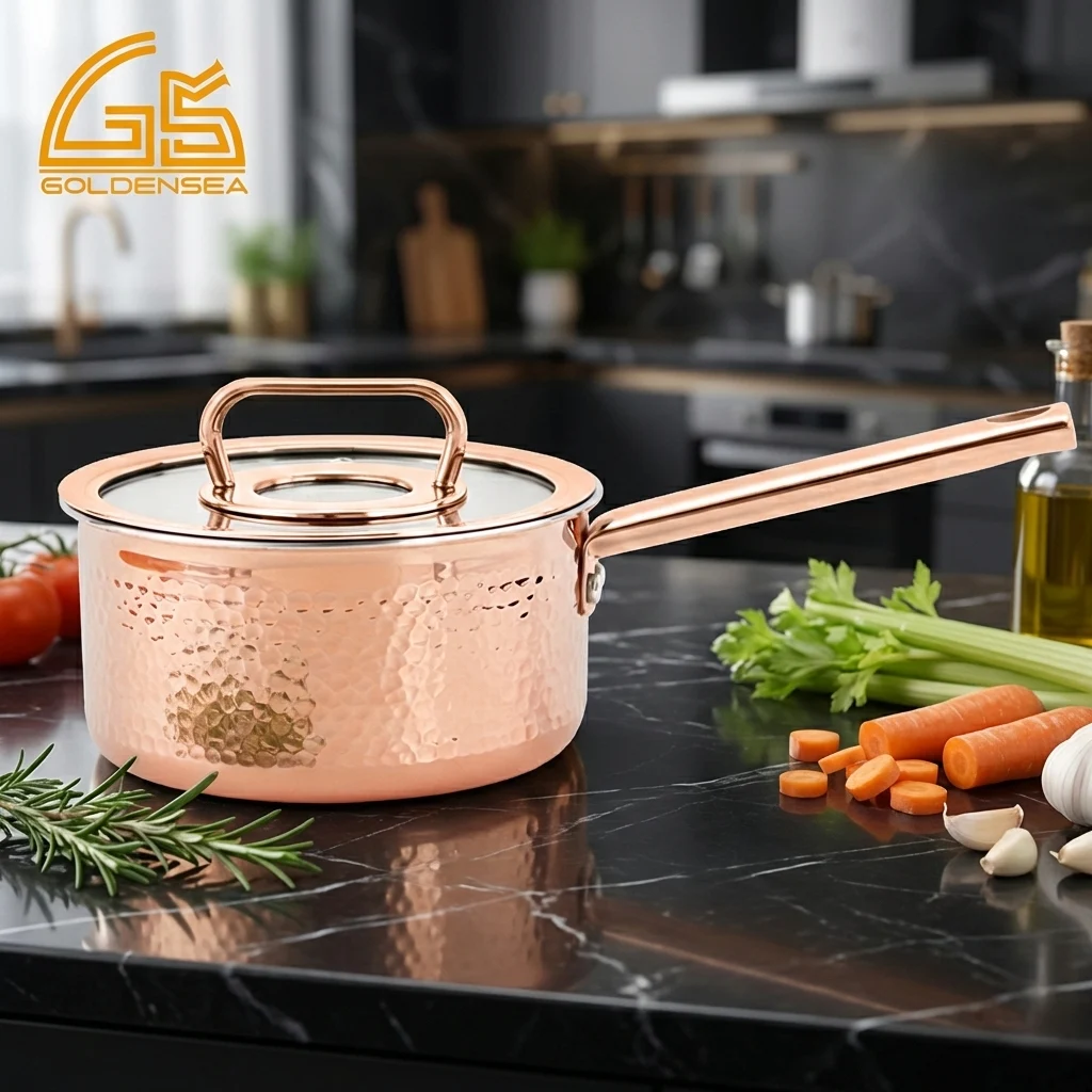 hammered copper triply saucepan gs 01602 sp luxury kitchen prep