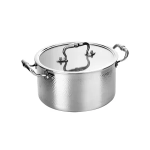 hammered stainless steel soup pot glass lid custom handles goldensea GS 01634