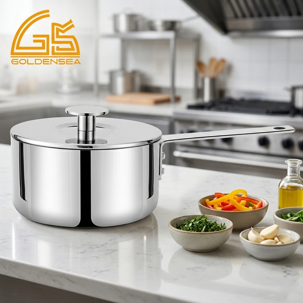 tri ply stainless steel saucepan gs 01625 sp commercial kitchen countertop food prep