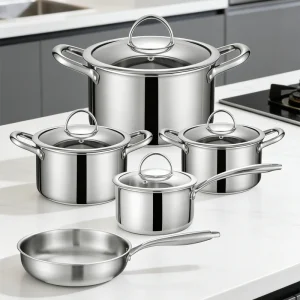 triply stainless steel cookware set 9 piece modern kitchen display gs 01642
