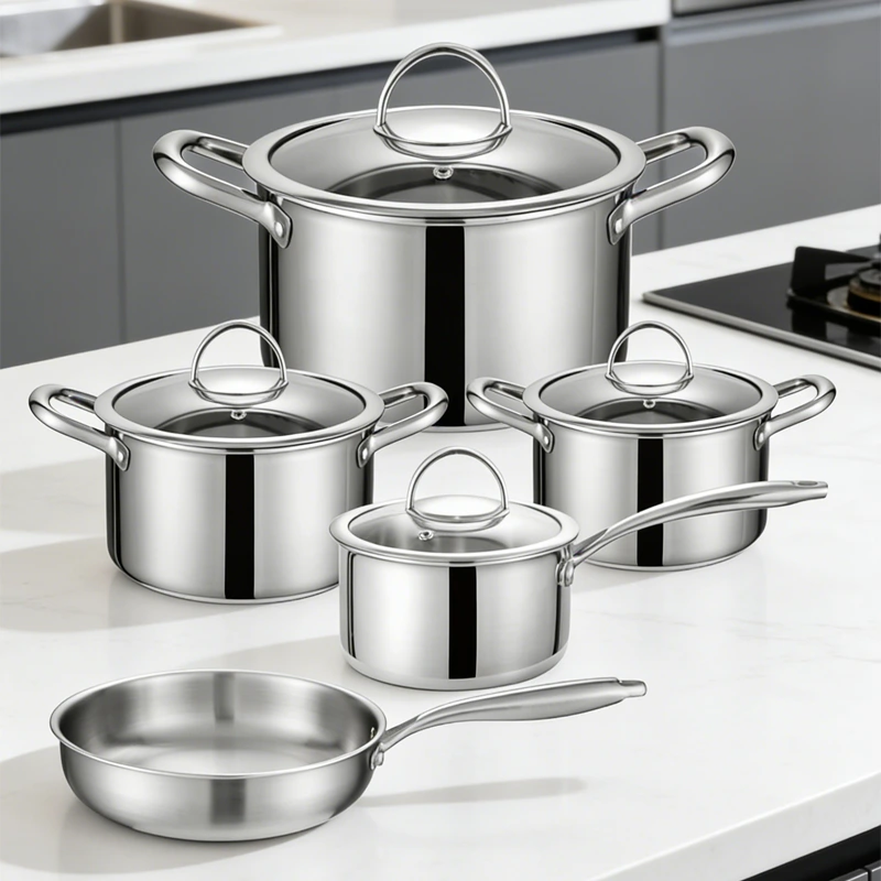 triply stainless steel cookware set 9 piece modern kitchen display gs 01642