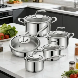 triply stainless steel cookware set in modern kitchen scene gs 01690 10pc