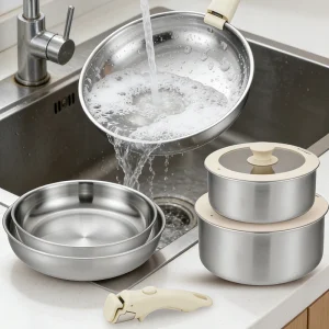 triply stainless steel cookware set detachable handle easy clean GS 01614 9pc