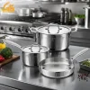 gs 01648 5pc factory price bulk triply stainless steel cookware set kitchen counter scene
