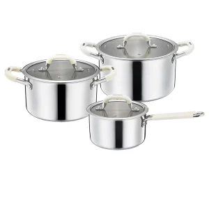 GS-01652-6PC tri-ply stainless steel cookware set with glass lids white background