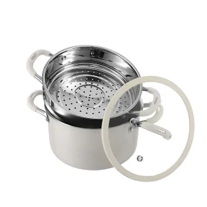gs 01652 st custom triply stainless steel steamer pot open lid product shot