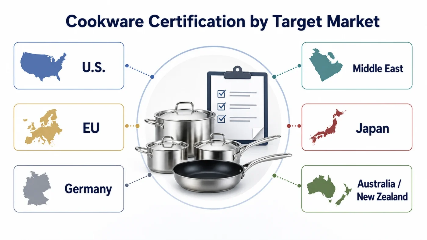 Global cookware certification overview by target market for B2B importers