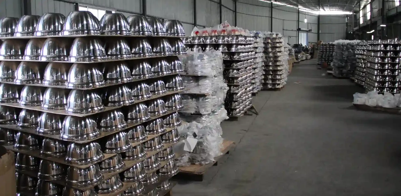 stainless steel cookware bulk production warehouse storage before shipment