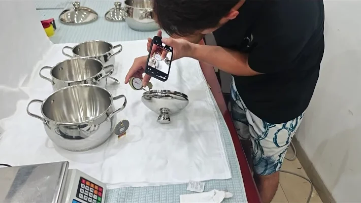 Tri-ply stainless steel cookware quality inspection thickness factory check