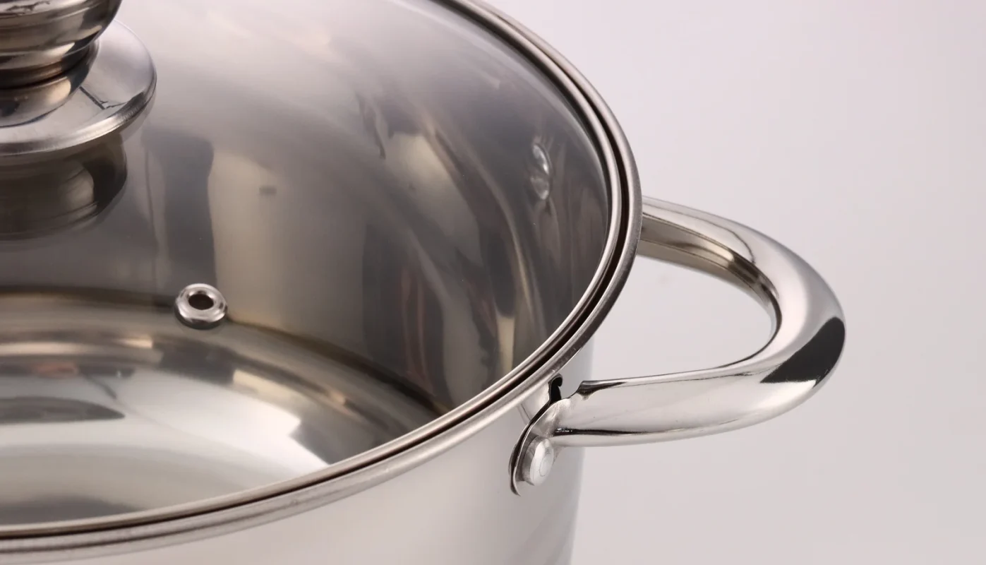 triply stainless steel cookware glass lid and handle detail for food contact material checks