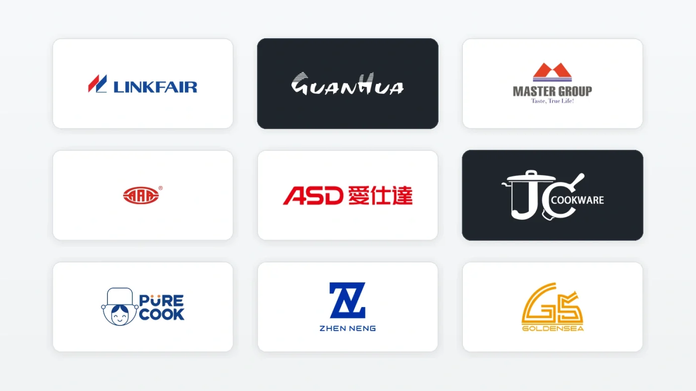 logos of selected stainless steel cookware manufacturers in China for B2B supplier research