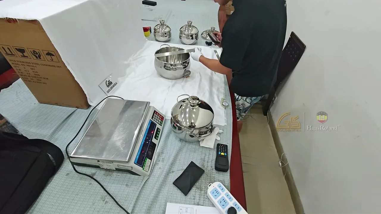 stainless steel cookware set dimension quality control inspection before bulk order