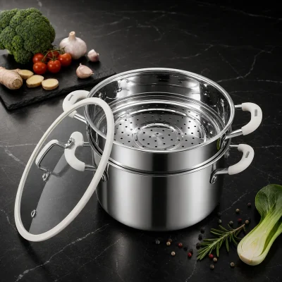 Triply stainless steel steamer pot for private label cookware lines