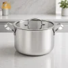 GS-01636-CA tri-ply stainless steel casserole pot with glass lid on kitchen counter for factory direct wholesale cookware sourcing