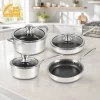 GS-01642-7PC tri-ply stainless steel cookware set in a modern kitchen for wholesale sourcing
