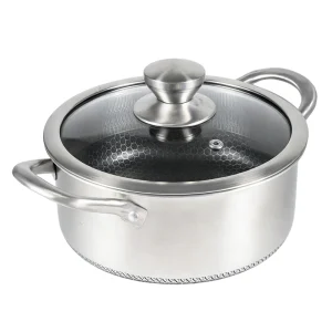 GS-01642 tri-ply stainless steel casserole pot with glass lid and side handles for OEM cookware projects