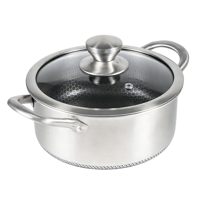 GS-01642 tri-ply stainless steel casserole pot with glass lid and side handles for OEM cookware projects