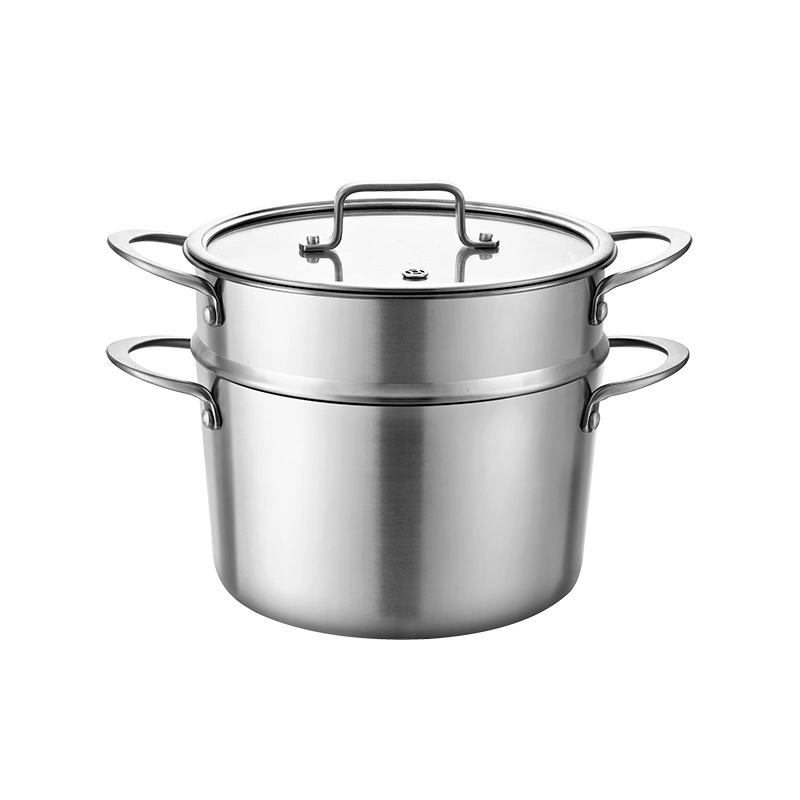 GS-01643-ST assembled tri-ply stainless steel steamer pot and insert set with glass lid