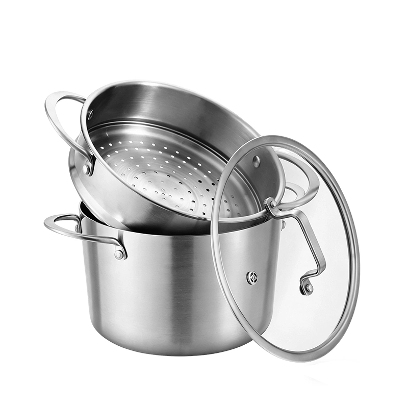 GS-01643-ST stainless steel steamer pot with removable perforated insert and glass lid