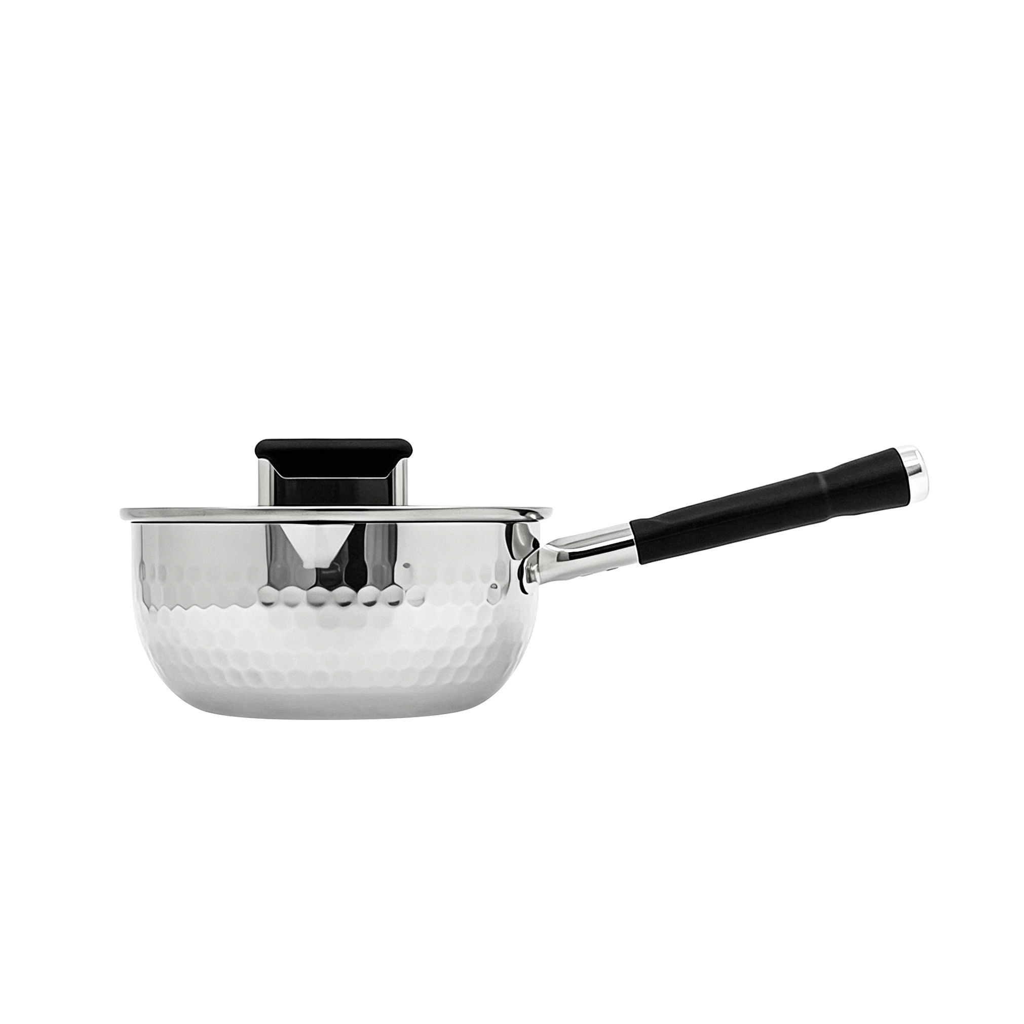GS-01657-SP tri-ply stainless steel saucepan with black handle option for private label cookware programs