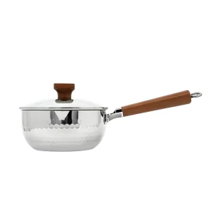GS-01657-SP tri-ply stainless steel saucepan with wood look handle option and glass lid