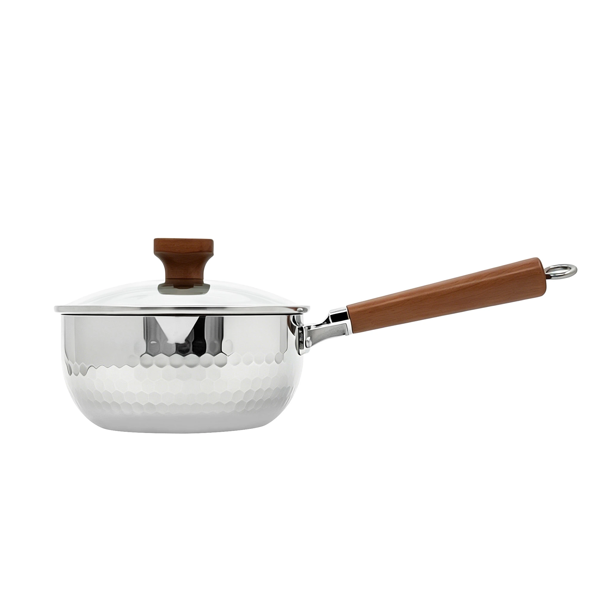 GS-01657-SP tri-ply stainless steel saucepan with wood look handle option and glass lid