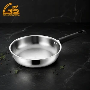 GS-01658-FP tri-ply stainless steel frying pan with black long handle for OEM cookware sourcing