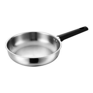 GS-01658-FP smooth tri-ply stainless steel frying pan with rolled rim and riveted black handle