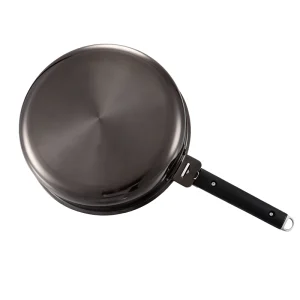 GS-01670-SP flat bottom tri-ply stainless steel saucepan with visible black handle fasteners