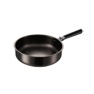 GS-01670-SP no-lid tri-ply stainless steel saucepan with black long handle on white background
