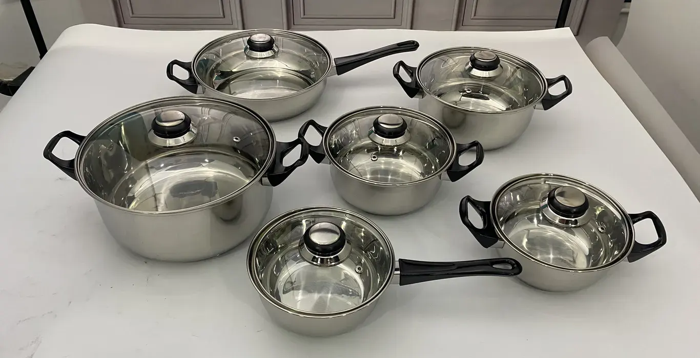 Wholesale stainless steel cookware set sample for OEM private label buyers