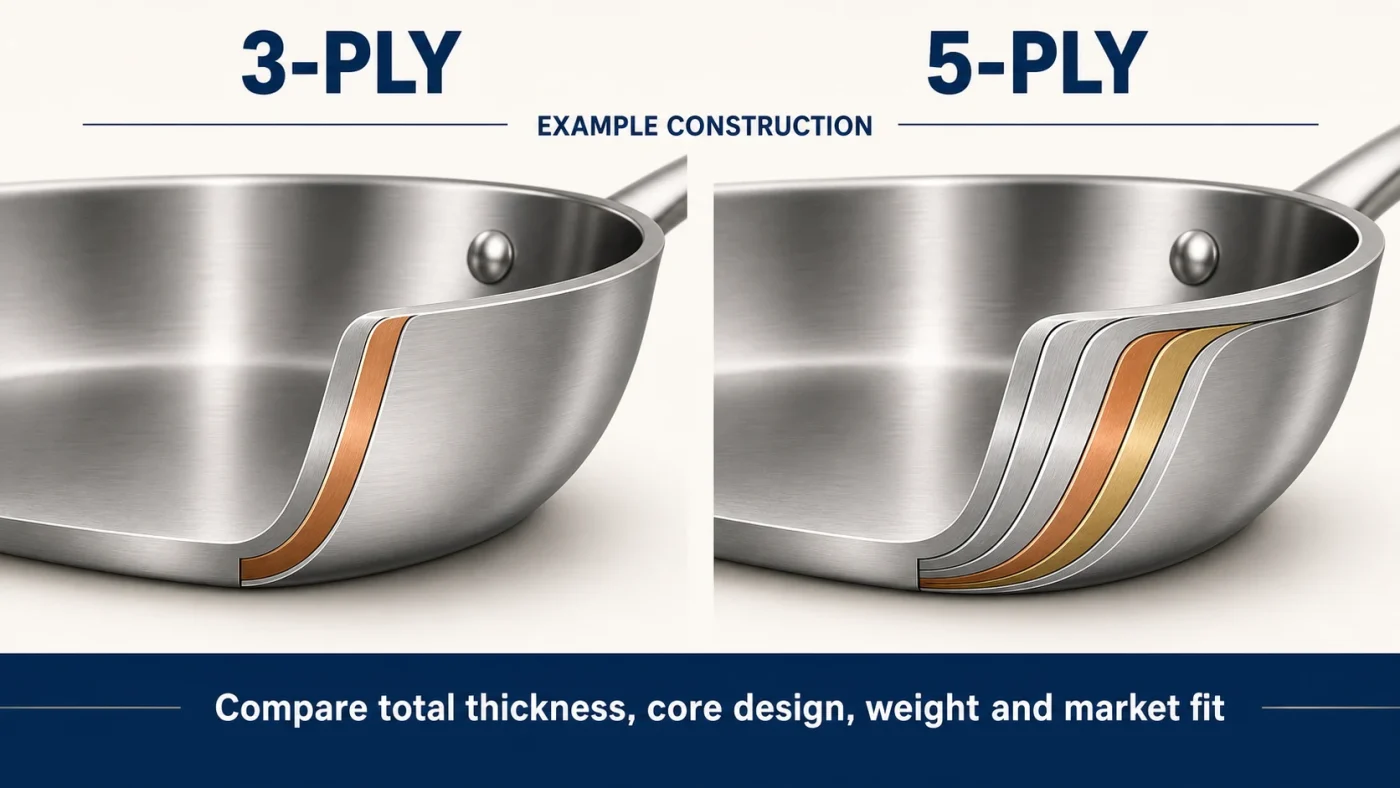 3-ply vs 5-ply stainless steel cookware construction comparison for B2B market planning