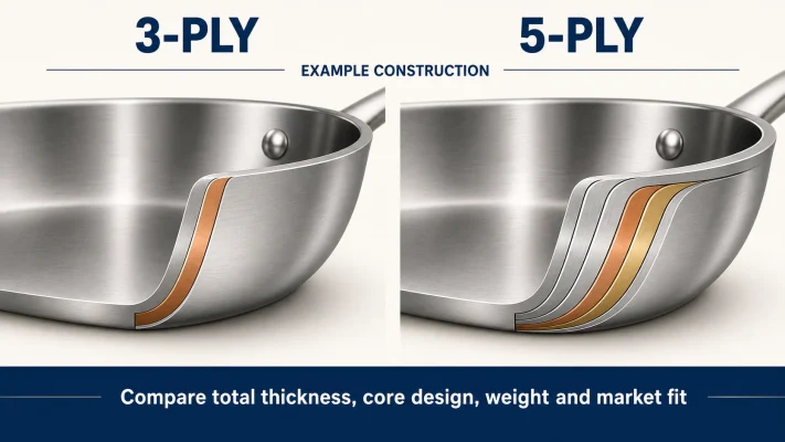 3-ply vs 5-ply stainless steel cookware construction comparison for B2B market planning