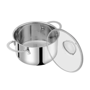 GS-01607 tri-ply stainless steel casserole pot with open T-shape glass lid and wire handles