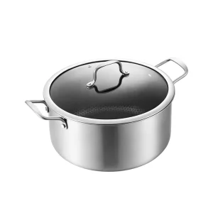 GS-01631 brushed stainless steel casserole with glass lid and riveted side handles