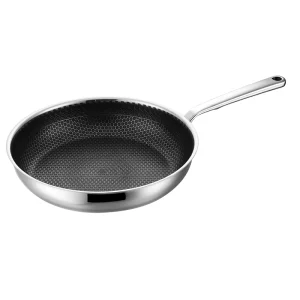 GS-01660-FP honeycomb tri-ply stainless steel frying pan with long handle on white background