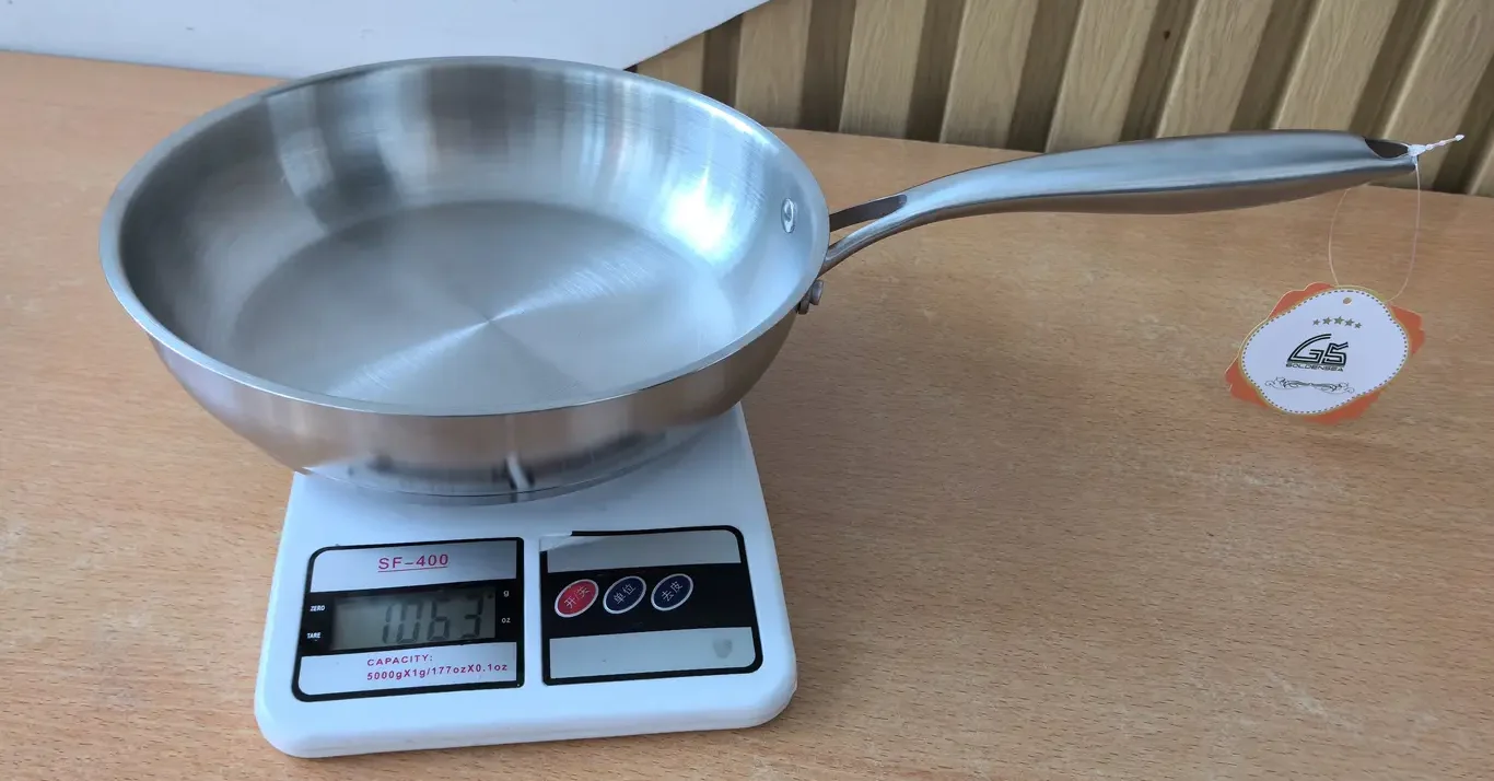 tri-ply stainless steel frying pan weight test for wholesale cookware specification