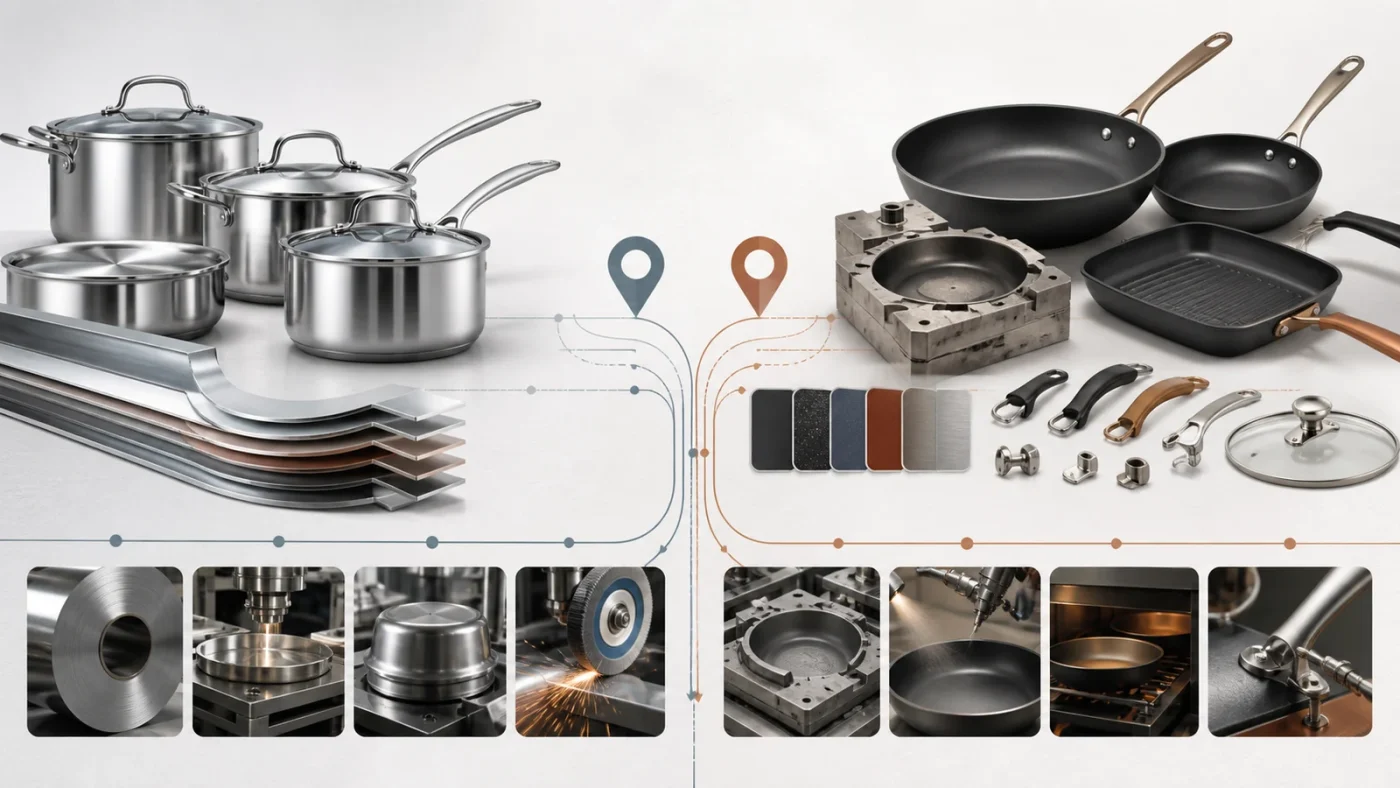 Guangdong vs Zhejiang cookware manufacturers comparison for stainless steel tri-ply and non-stick sourcing projects