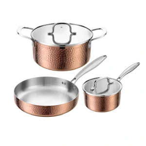 5-piece hammered tri-ply cookware set gs-01690-hm-5pc with a copper-color finish direction