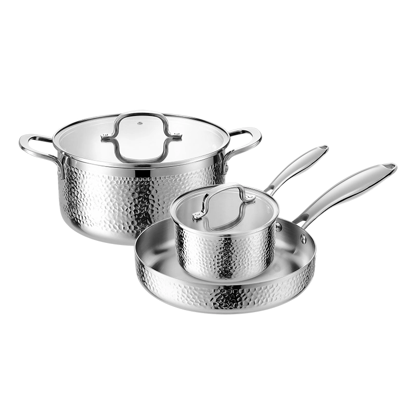 5-piece silver hammered tri-ply cookware set gs-01690-hm-5pc with casserole saucepan and open frying pan