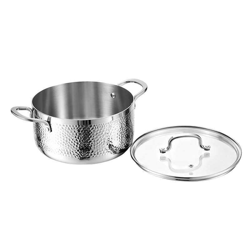 Hammered tri-ply stainless steel casserole with glass lid from the gs-01690-hm-5pc cookware set