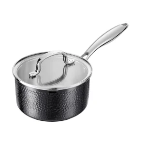 Black-color hammered tri-ply saucepan gs-01690-hm-sp with glass lid
